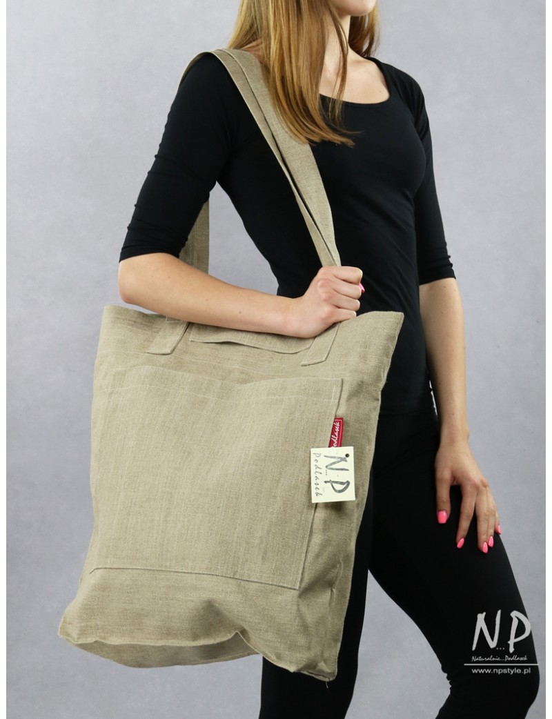 Large linen shoulder bag, Shopper type