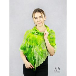 Colorful poncho, silk scarf, delicately felted with merino wool
