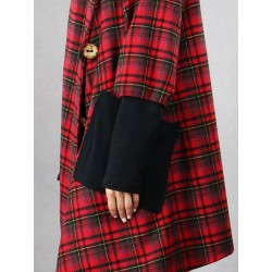 Women's oversize check wool jacket with a large collar, asymmetrically fastened with coconut buttons