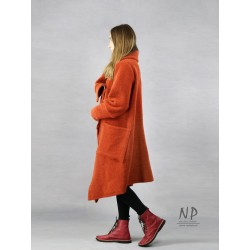 Ginger, asymmetrical steamed wool coat with a large collar