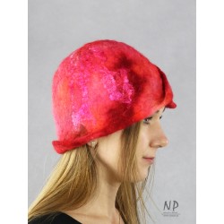 Handmade and dyed wet felted merino wool cap