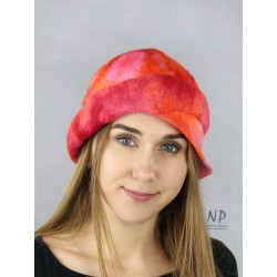Hand made and dyed beanie hat wet felted merino wool