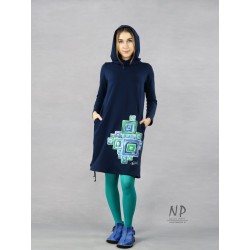 Navy blue Oversize short dress with long sleeves made of soft sweatshirt fabric
