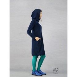 Navy blue Oversize short dress with long sleeves made of soft sweatshirt fabric