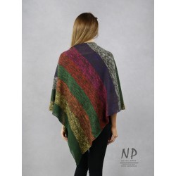 Colorful knitted linen poncho made by hand on a knitting machine