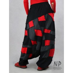 Women's Aladdin pants with a low crotch, a comfortable elastic band and pockets