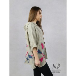 Zipped oversize hoodie with hand-sewn flowers