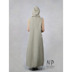Hand-painted loose linen oversize hooded dress