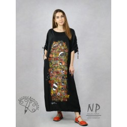 Hand-painted black oversize dress, made of natural linen