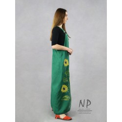 Long gardener dress decorated with hand-painted sunflowers