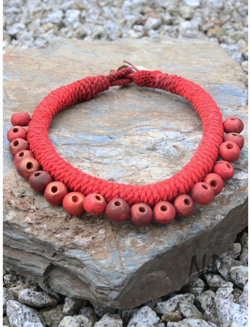 String necklace 50-60 cm decorated with hand-made ceramic beads