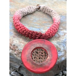 Necklace with ceramics on braided linen threads