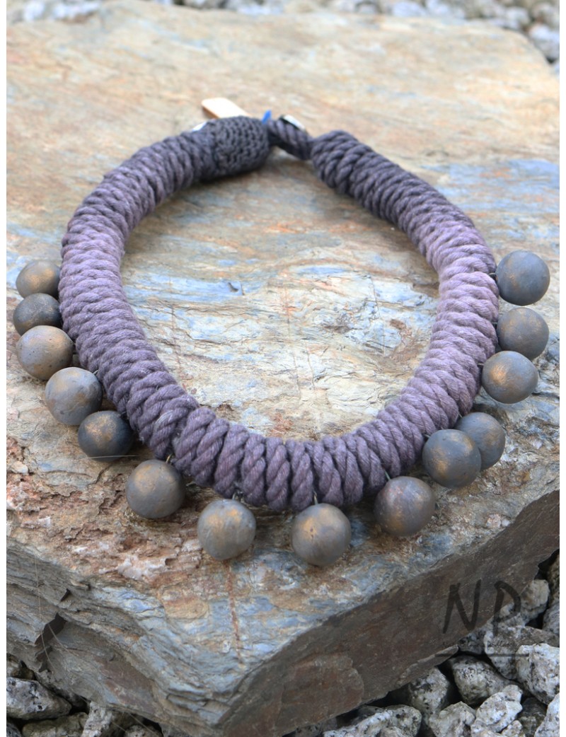 String necklace 50-60 cm decorated with hand-made ceramic beads