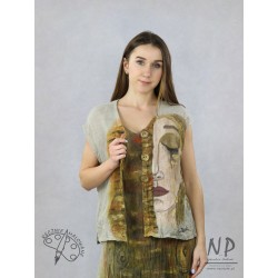 Hand-painted long dress with a bolero, made of natural linen