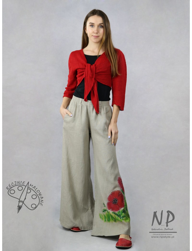 Hand-painted women's pants with wide legs
