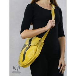 Women's yellow leather shoulder bag made of natural leather