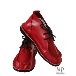 Red genuine leather moccasin shoes