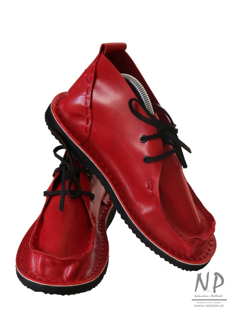 Czerwone buty mokasyny ze skóry naturalnej