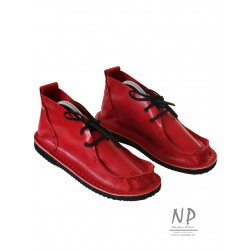 Red genuine leather moccasin shoes