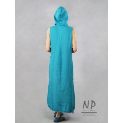 Hand-painted loose linen oversize hooded dress