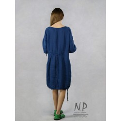 Hand-painted linen dress with adjustable sleeves
