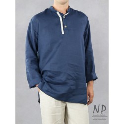Men's navy blue linen shirt