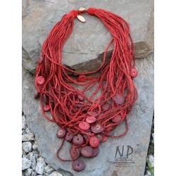 Women's necklace made of braided linen threads, decorated with ceramic beads