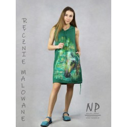 Green linen dress with a hand-painted oversize horse