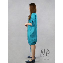 Hand-painted linen dress with adjustable sleeves