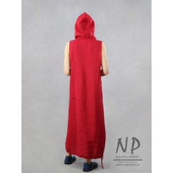 Loose linen red oversize hooded dress