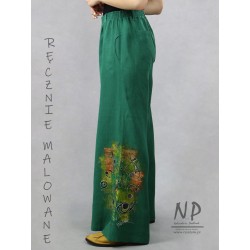 Hand-painted women's pants with wide legs