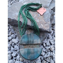 Necklace with ceramics on braided linen threads