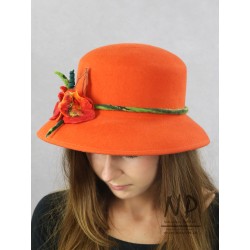 Hand-made formal hat with orange brim