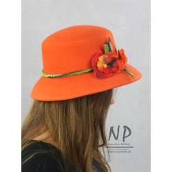 Hand-made formal hat with orange brim