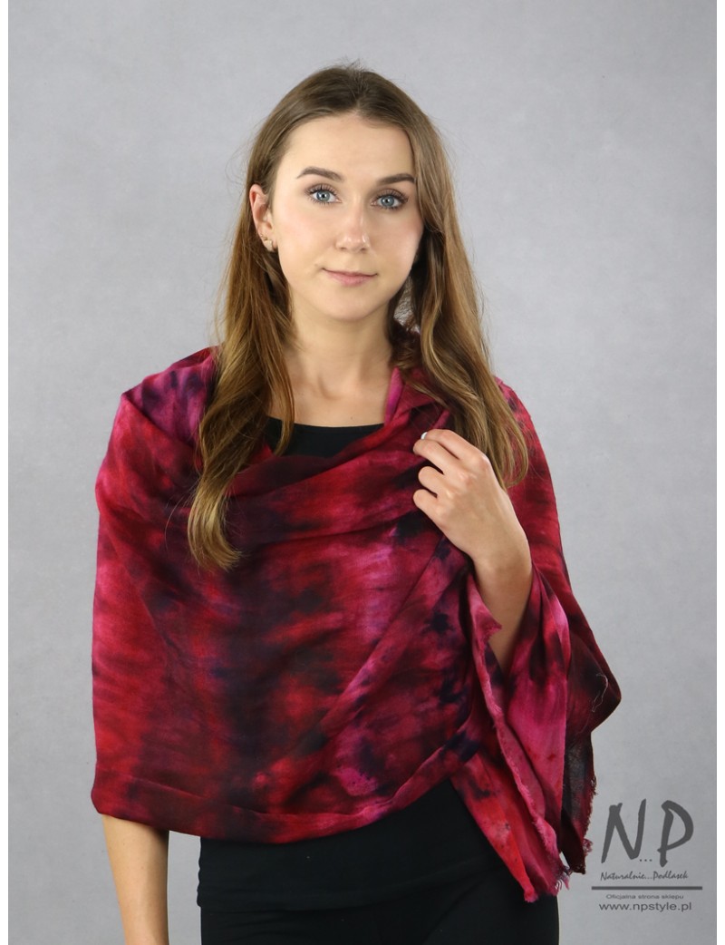 Long cashmere scarf hand dyed dark pink
