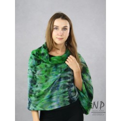 Long cashmere scarf hand dyed in green colors