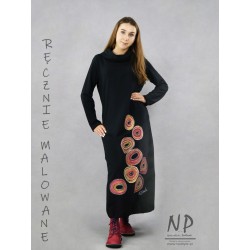 Long, hand-painted knitted black turtleneck dress