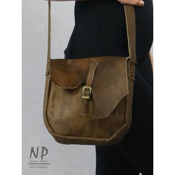 Hand-sewn brown small women's handbag made of natural leather