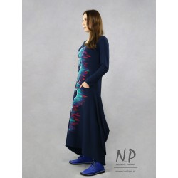 Hand-painted navy blue knitted maxi dress