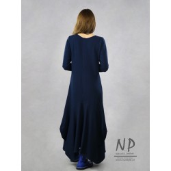 Hand-painted navy blue knitted maxi dress
