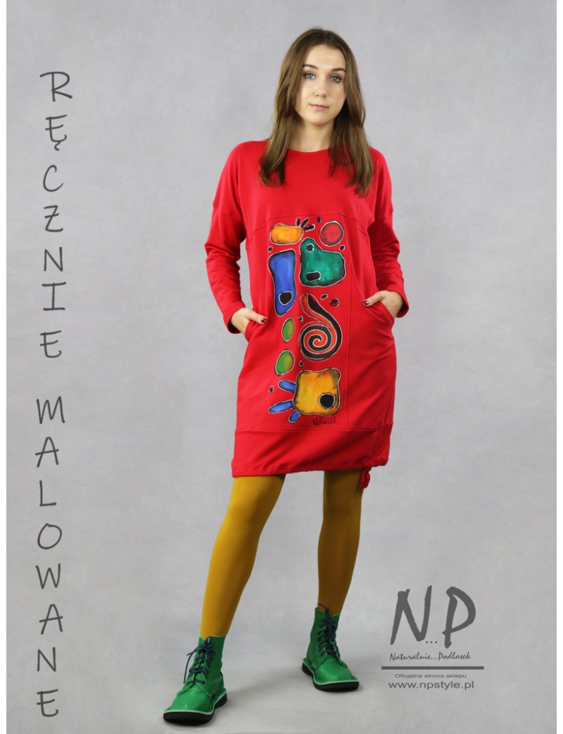 Hand-painted short red oversize dress