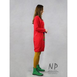 Hand-painted short red oversize dress