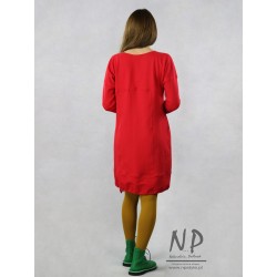 Ręcznie malowana krótka czerwona sukienka oversize