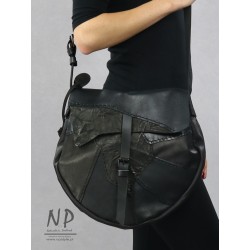 Large black, artistic shoulder bag for women