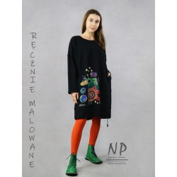 Hand-painted black oversize dress made of knitted cotton