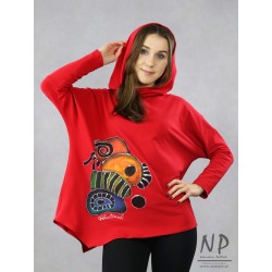 Hand-painted asymmetrical red oversize women's blouse