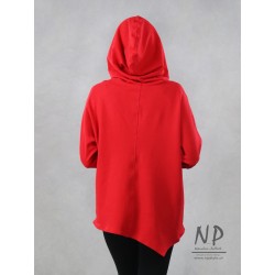 Hand-painted asymmetrical red oversize women's blouse