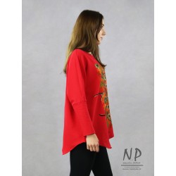 Ręcznie malowana czerwona bluzka oversize