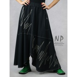 Flared black knitted cotton skirt with an asymmetrical cut