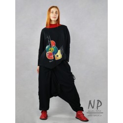 Hand-painted asymmetrical black oversize blouse